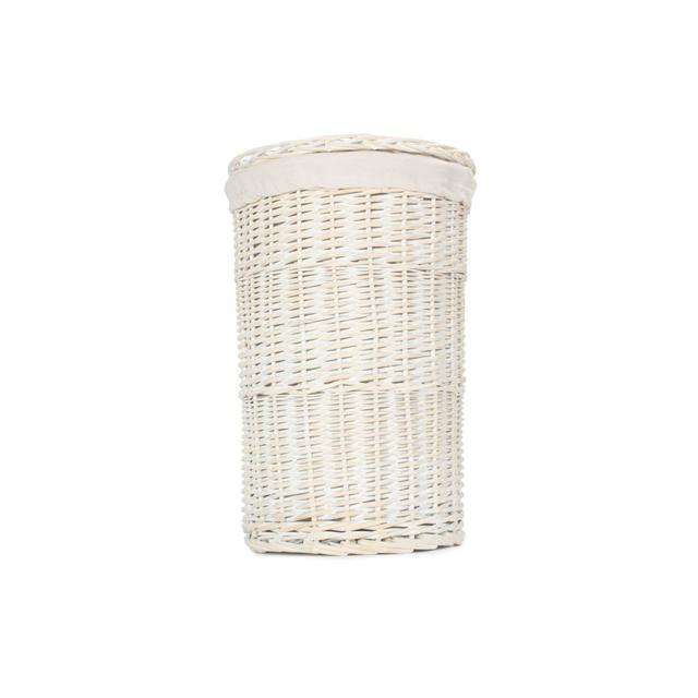 Wicker Round Laundry Hamper Basket with Lining August Grove Size: 50" H x 33" W x 33" D, Colour: White Wash/White on Productcaster.