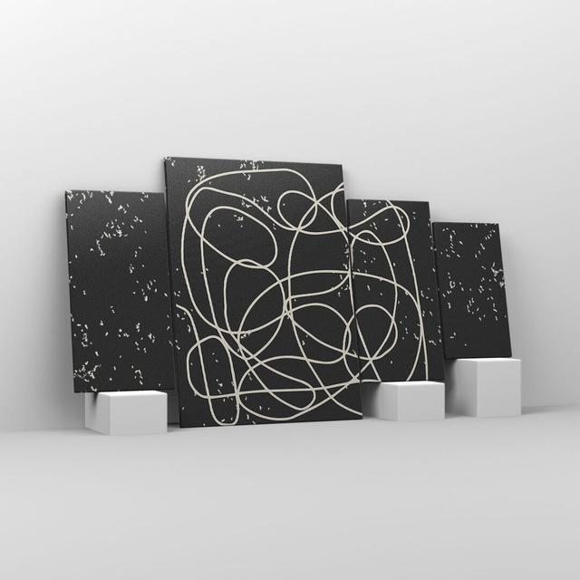 Modern Line Black - 4 Piece Wrapped Canvas Painting Ebern Designs Size: 90cm H x 160cm W x 1.8cm D on Productcaster.