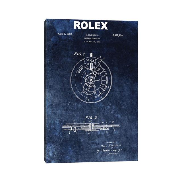 Rolex Calendar Time Piece, 1951- Blue by Dan Sproul - Wrapped Canvas Print Borough Wharf Size: 45.72cm H x 45.72cm W on Productcaster.