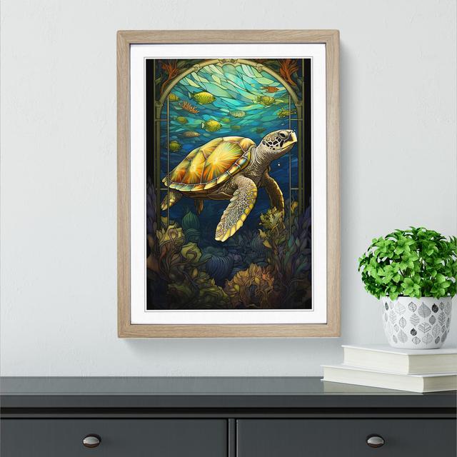 Sea Turtle Nouveau - Single Picture Frame Print on Wood 17 Stories Format: Oak Framed, Size: 64cm H x 46cm W x 2cm D on Productcaster.