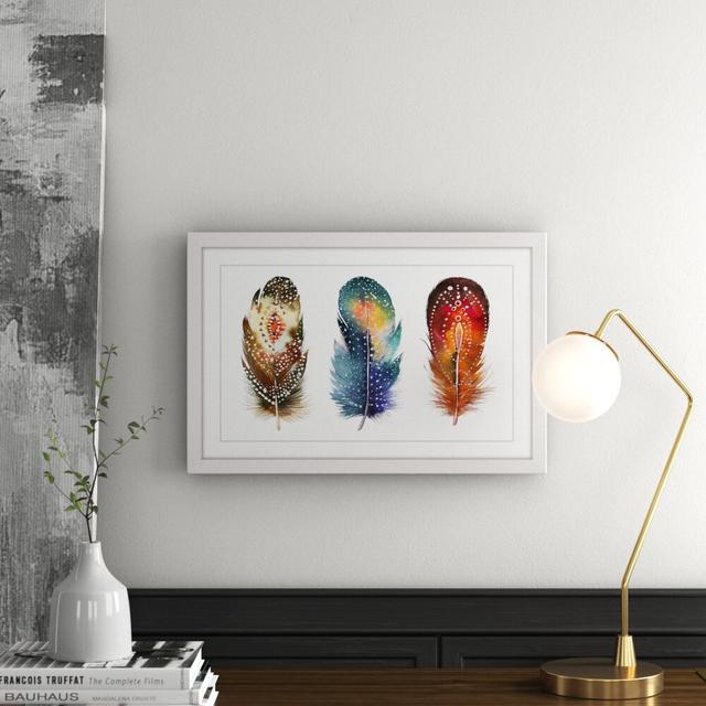 Colored Feathers Framed Graphic Art East Urban Home Size: 41cm H x 61cm W, Frame Colour: White on Productcaster.