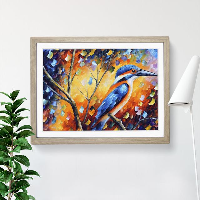 Kingfisher Bird Vol.5 Abstract - Picture Frame Painting Marlow Home Co. Size: 46cm H x 64cm W x 2cm D, Frame Colour: Oak on Productcaster.