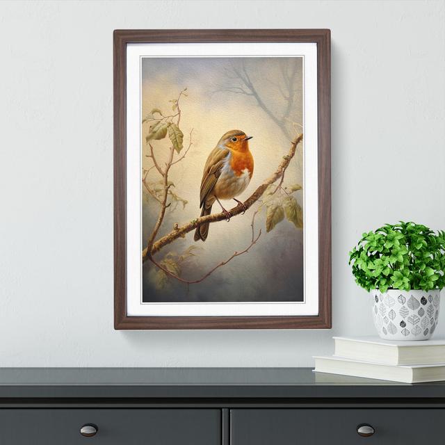 Robin Bird Tachisme - Single Picture Frame Print on Wood Marlow Home Co. Format: Walnut Framed, Size: 64cm H x 46cm W x 2cm D on Productcaster.