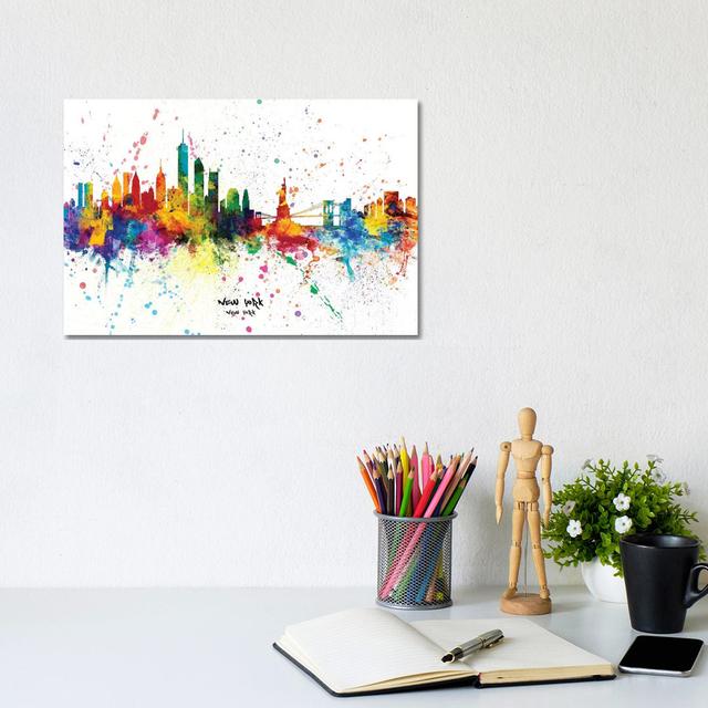 New York Skyline Splash by Michael Tompsett - Wrapped Canvas Gallery-Wrapped Canvas Giclée Latitude Run Size: 20.32cm H x 30.48cm W x 1.91cm D on Productcaster.