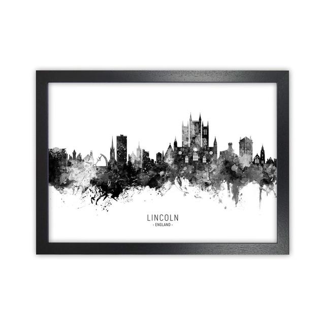 Lincoln England Skyline Black White City Name by Michael Tompsett - Graphic Art Latitude Run Size: 34cm H x 46cm W x 3cm D, Format: Black Framed on Productcaster.