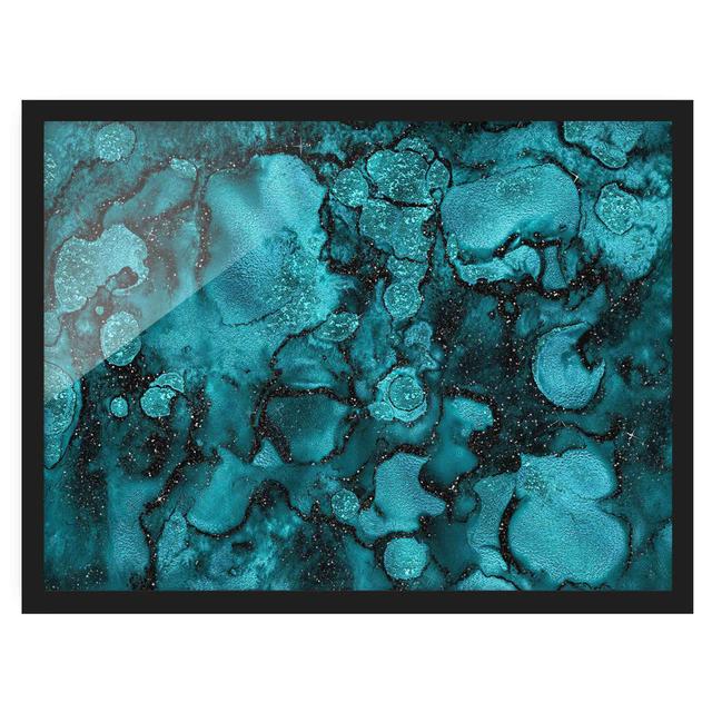 Turquoise Drops with Glitter - Picture Frame Graphic Art Canora Grey Size: 50cm H x 70cm W x 2cm D, Frame Option: Black on Productcaster.