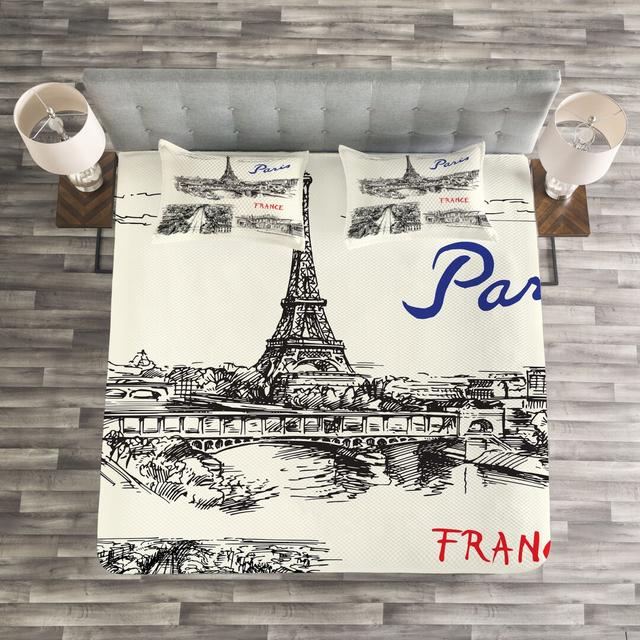 Eiffel Tower Bedspread Set with Shams East Urban Home Size: 170 x 220 cm on Productcaster.