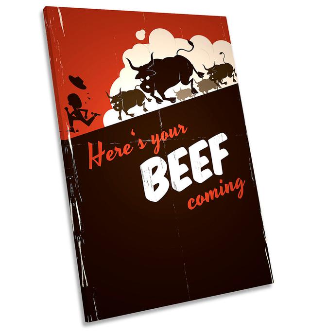 Kitchen Here's Comes Beef - Wrapped Canvas Graphic Art Happy Larry Size: 76.2cm H x 50.8cm W x 2cm D on Productcaster.