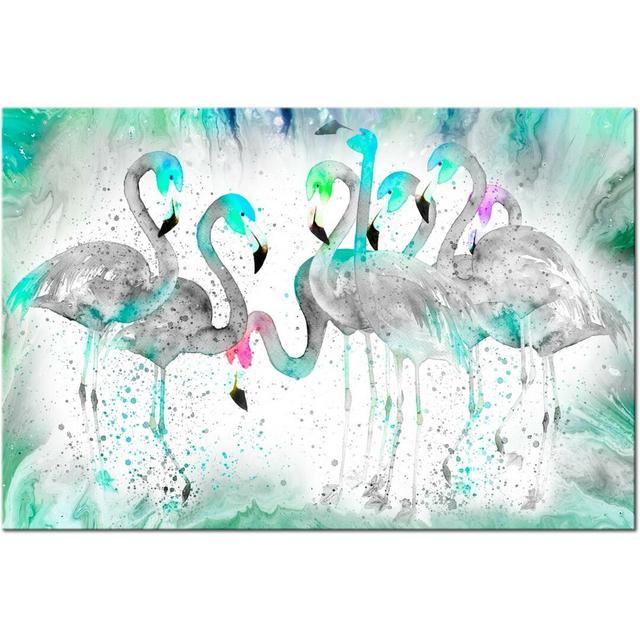 Flamingoes - Wrapped Canvas Painting East Urban Home Size: 60 cm H x 90 cm W on Productcaster.