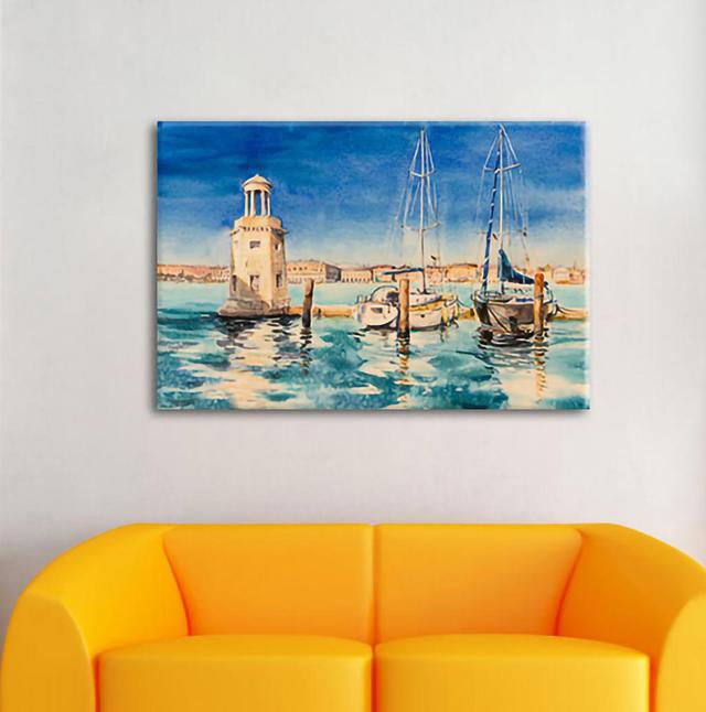 Leinwandbild Segelschiffe im Hafen von Venedig Küstenhaus Größe: 70 cm H x 100 cm B x 1,8 cm T on Productcaster.