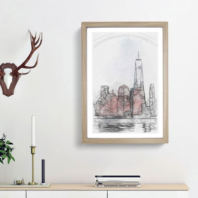 Downtown New York City Skyline in Abstract - Picture Frame Graphic Art Print on MDF East Urban Home Frame Option: Oak Framed, Size: 36cm H x 27cm W x on Productcaster.