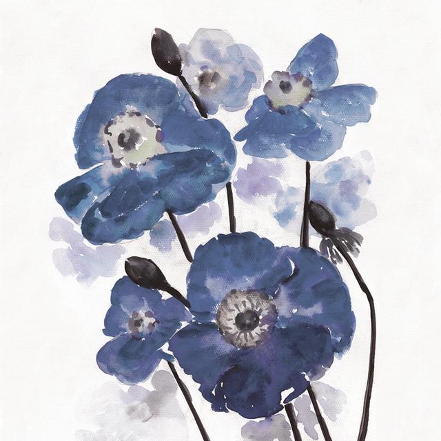 Blue Watercolour Flowers - Wrapped Canvas Painting ClassicLiving Size: 122cm H x 122cm W x 3.8cm D on Productcaster.