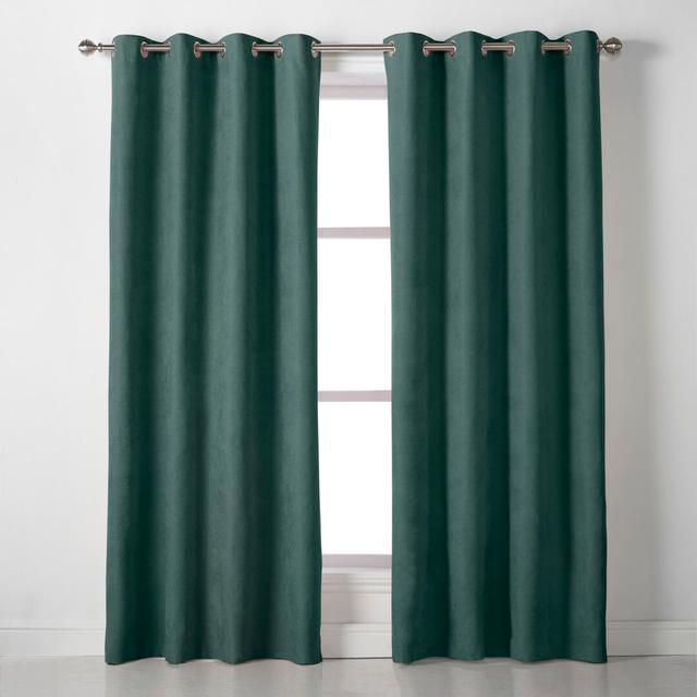 Nalaiyah Velvet Eyelet Curtains (Set of 2) Ebern Designs Panel Size: 142cm Width x 183cm Drop, Colour: Green on Productcaster.