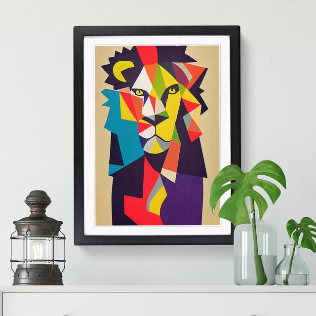 Yampa Lion In Abstract - Picture Frame Print Brambly Cottage Size: 46cm H x 34cm W x 2cm D, Frame Option: Black on Productcaster.