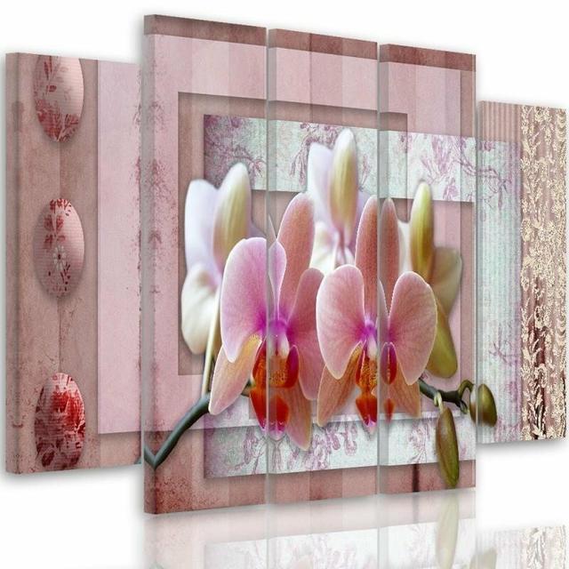 Pink Orchid - 5 Piece Wrapped Canvas Graphic Art Print Brayden Studio Size: 140cm H x 300cm W on Productcaster.