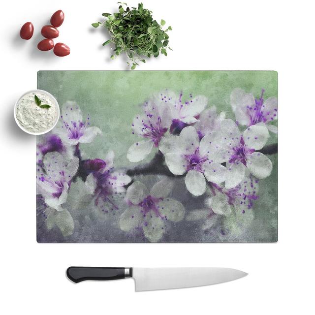 White and Purple Blossoms Painting Chopping Board East Urban Home Size: 0.4cm H x 28.5cm W x 39cm L on Productcaster.