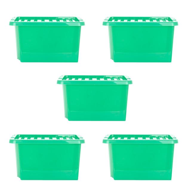 Wham Crystal 28L Plastic Storage Box Pack of 5 Tint Leprechaun green (Set of 5) Wham on Productcaster.