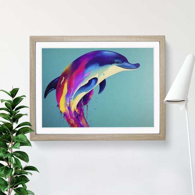 Colourful Dolphin Abstract House of Hampton Size: 34cm H x 46cm W x 2cm D, Frame Colour: Oak on Productcaster.