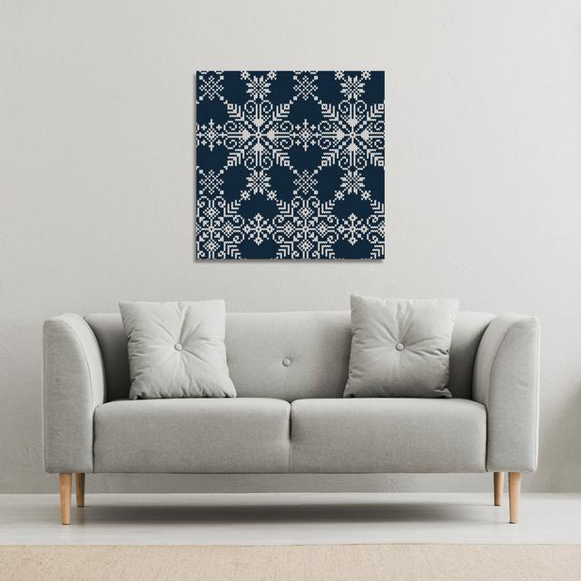 Knitted Pattern Of White Snowflakes - Wrapped Canvas Print The Seasonal Aisle Size: 114cm H x 114cm W on Productcaster.