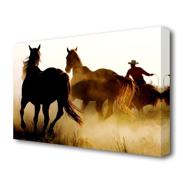 'Wild Horses at Sunset Wild Life' - Wrapped Canvas Photograph Print East Urban Home Size: 50.8 cm H x 81.3 cm W x 4.4 cm D on Productcaster.