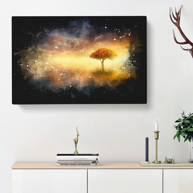 Flying Birds over a Lone Tree - Wrapped Canvas Painting Print East Urban Home Size: 35cm H x 50cm W x 3cm D on Productcaster.