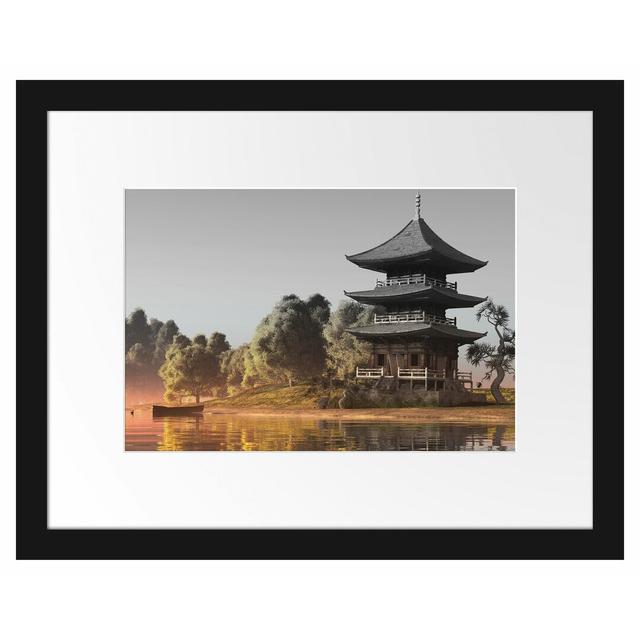 Gerahmtes Poster Asiatischer Tempel an See East Urban Home Größe: 30 cm H x 38 cm B on Productcaster.