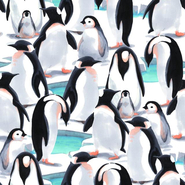 Penguin's Flock by KatBuslaeva - Wrapped Canvas Art Prints ClassicLiving Size: 122cm H x 122cm W x 3.8cm D on Productcaster.