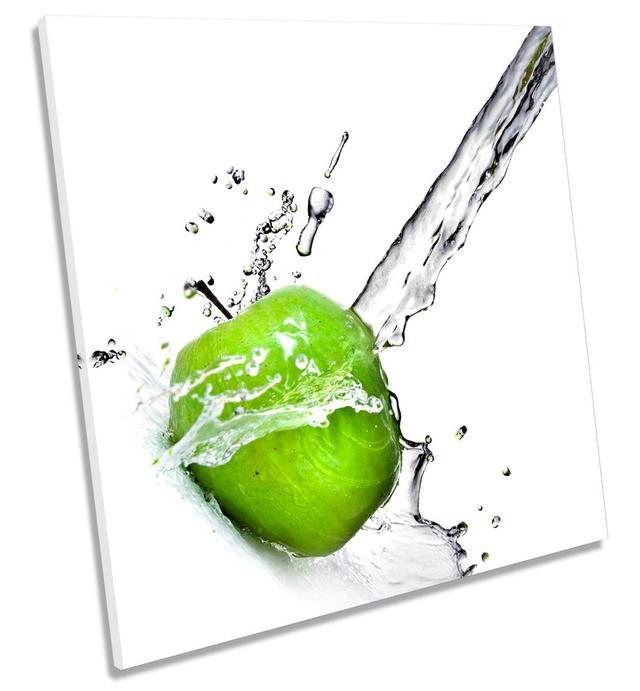 Apple Water Splash Kitchen Picture CANVAS WALL ART Square Print Green 17 Stories Size: 60cm H x 60cm W x 2cm D on Productcaster.