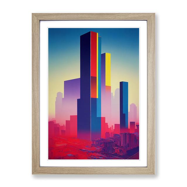 Creative City Skyline Abstract - Single Picture Frame Print 17 Stories Size: 64cm H x 46cm W x 2cm D, Frame Colour: Oak on Productcaster.