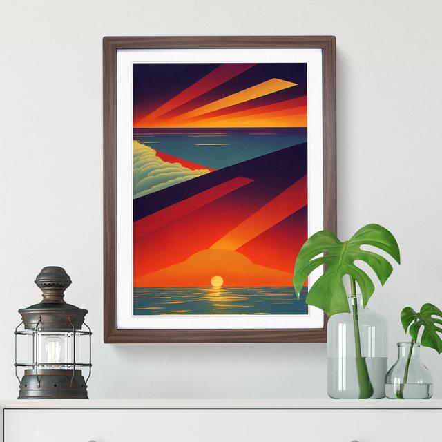 Vivid Abstract Ocean Sunset - Single Picture Frame Painting 17 Stories Size: 46cm H x 34cm W x 2cm D, Frame Colour: Walnut Framed on Productcaster.