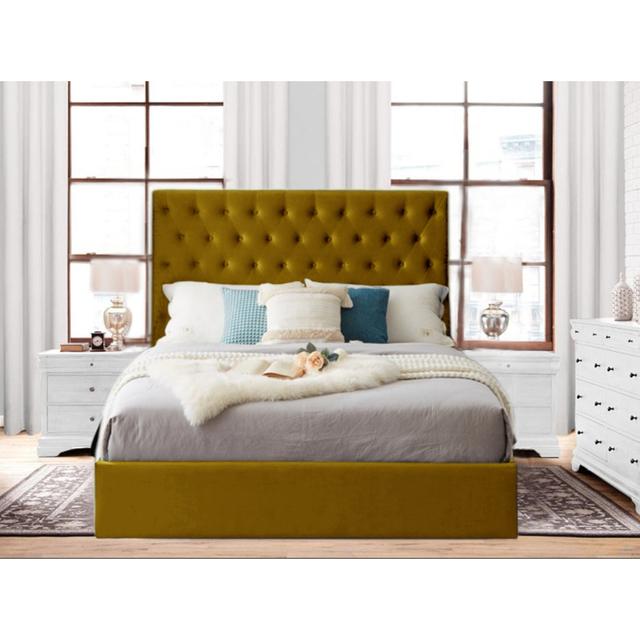 Jani Kingsize (5') Upholstered Platform Bed Mercer41 Colour: Turmeric, Size: Super King (6') on Productcaster.