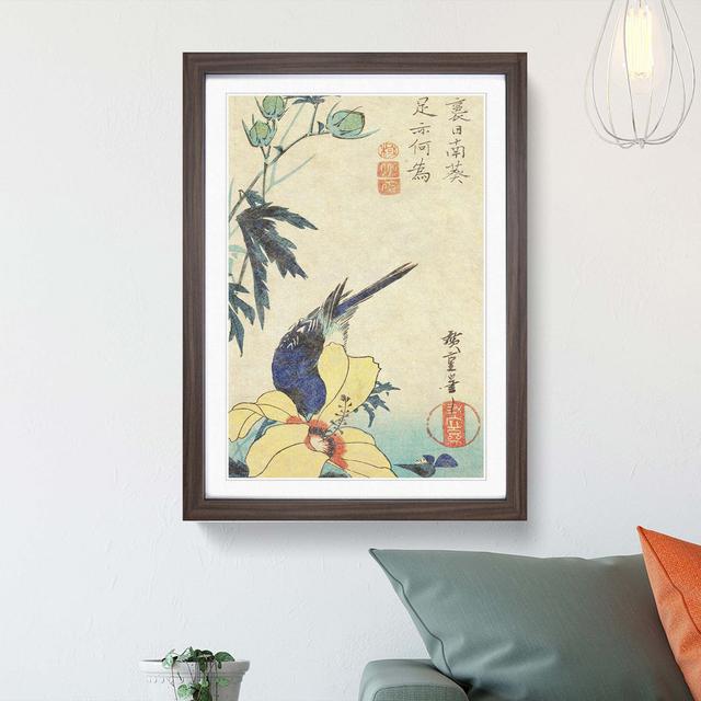 Hibiscus and Bluebird by Utagawa Hiroshige - Picture Frame Painting Print East Urban Home Frame Option: Walnut Framed, Size: 48cm H x 36cm W x 2cm D on Productcaster.