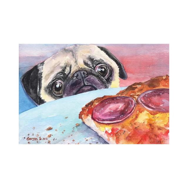 Pug And Pizza I by George Dyachenko - Wrapped Canvas Graphic Art ClassicLiving Size: 66.04cm H x 101.6cm W x 3.81cm D on Productcaster.