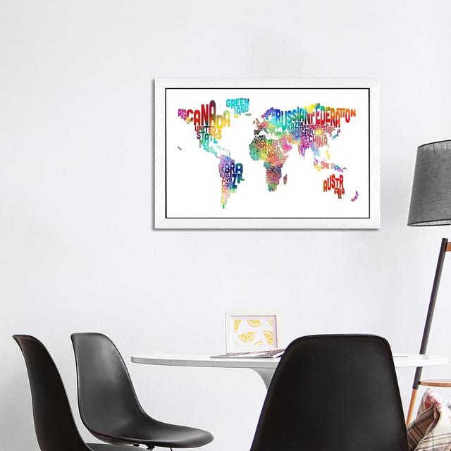 World (Countries) Typographic Map by Michael Tompsett - Print on Canvas East Urban Home Colour: Red/Blue/Yellow, Format: White Floater Framed, Size: 4 on Productcaster.