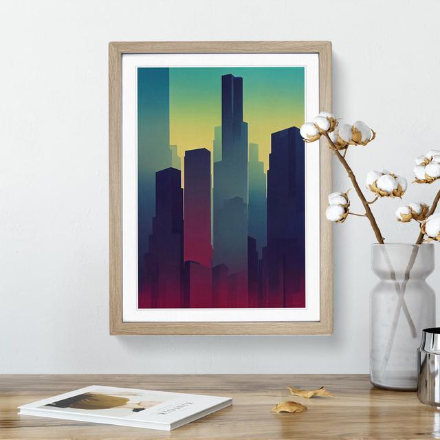 Serene City Skyline - Picture Frame Graphic Art Latitude Run Size: 64cm H x 46cm W x 2cm D, Frame Colour: Oak on Productcaster.