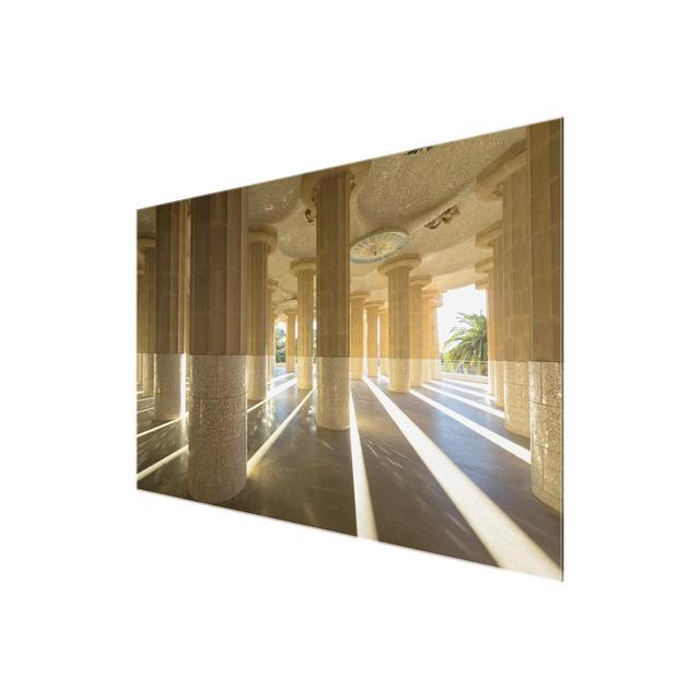 Barcelona Column Lighting Fixture - Photograph Print on Glass East Urban Home Size: 60cm H x 90cm W x 0.4cm D on Productcaster.