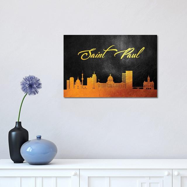 Saint Paul Minnesota Gold Skyline by Adrian Baldovino - Wrapped Canvas Print Ebern Designs Size: 30.48cm H x 45.72cm W x 1.91cm D on Productcaster.