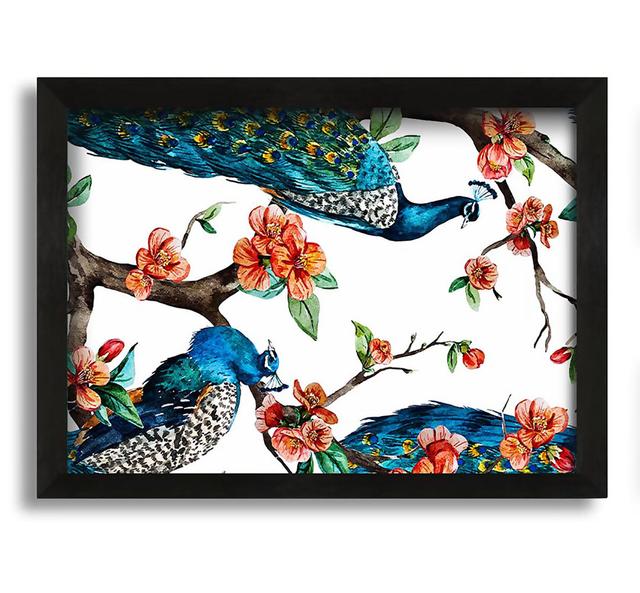 Peacock Branches Framed Print Latitude Vive Size: 21cm H x 30cm W x 10cm D, Format: Black Framed Canvas on Productcaster.