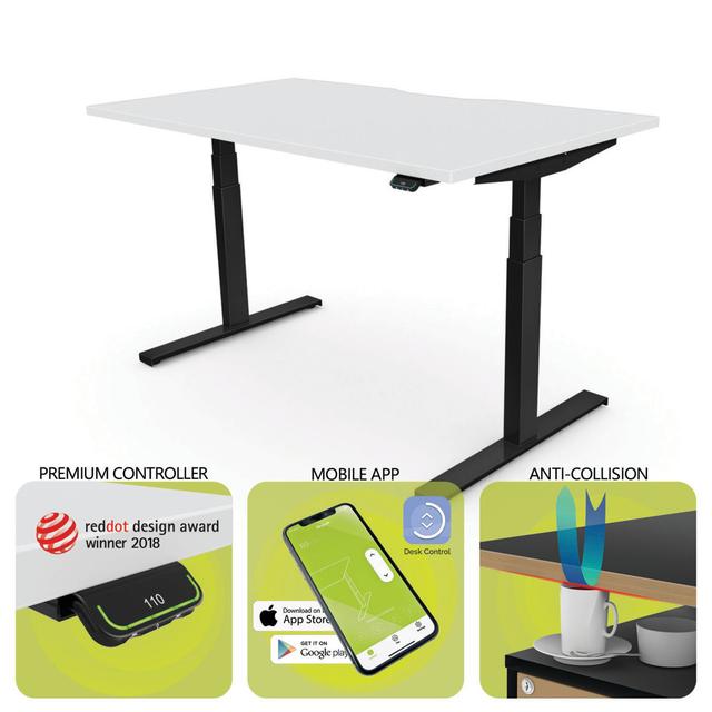 Linak DF2 Standing Desk Adjustable Metal Base Standing Desk Inbox Zero Frame Colour: Black, Top Colour: White on Productcaster.