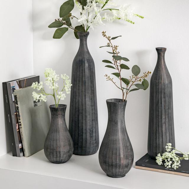 Voncile Grey Aluminum Table Vase Alpen Home Size: 24cm H x 13cm W x 13cm D on Productcaster.