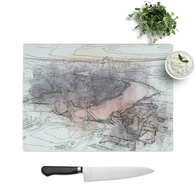 Tempered Glass Sunrise over London Chopping Board East Urban Home Size: 39 cm W x 28.5 cm L on Productcaster.