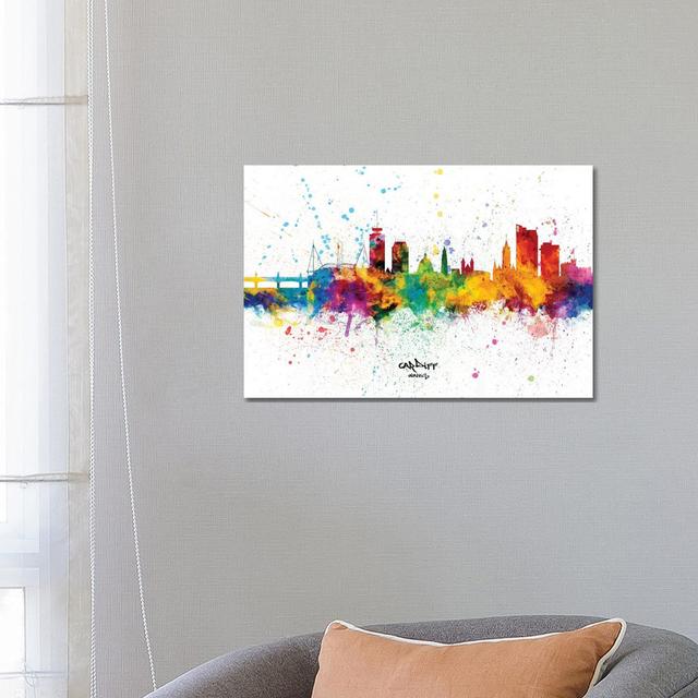 Cardiff Wales Skyline Splash by Michael Tompsett - Wrapped Canvas Print Latitude Run Size: 45.72cm H x 66.04cm W x 1.91cm D on Productcaster.