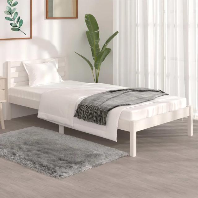 Bed Frame Solid Wood Ebern Designs Size: Single (3'), Colour: White on Productcaster.