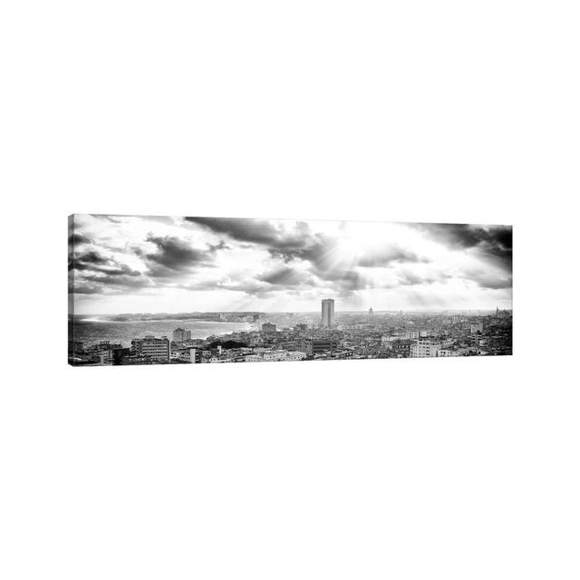 Rays of Light on Havana in BandW by Philippe Hugonnard - Wrapped Canvas Panoramic Photograph Brayden Studio Size: 50.8cm H x 152.4cm W x 3.81cm D on Productcaster.