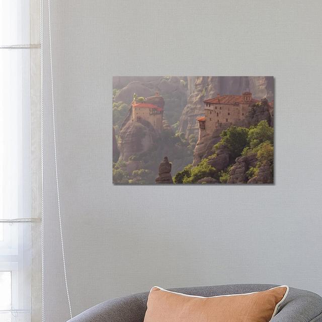 Greece, Meteora. Isolated Monasteries On Cliffs. by Jaynes Gallery - Wrapped Canvas Print Union Rustic Size: 45.72cm H x 66.04cm W x 3.81cm D on Productcaster.