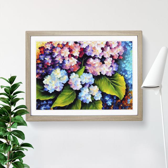 Hydrangea Flowers Vol.2 - Picture Frame Painting Marlow Home Co. Size: 46cm H x 64cm W x 2cm D, Frame Colour: Oak on Productcaster.