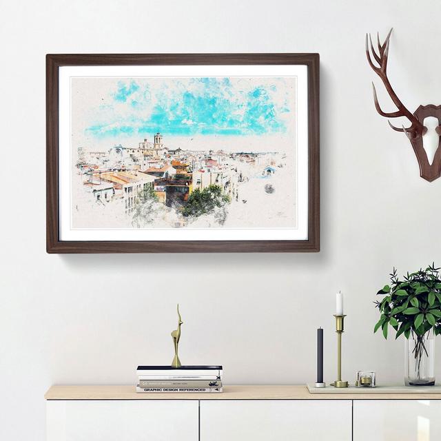 View Of Tarragona In Spain Watercolour - Picture Frame Graphic Art East Urban Home Size: 45cm H x 63cm W x 2cm D, Frame Option: Walnut on Productcaster.