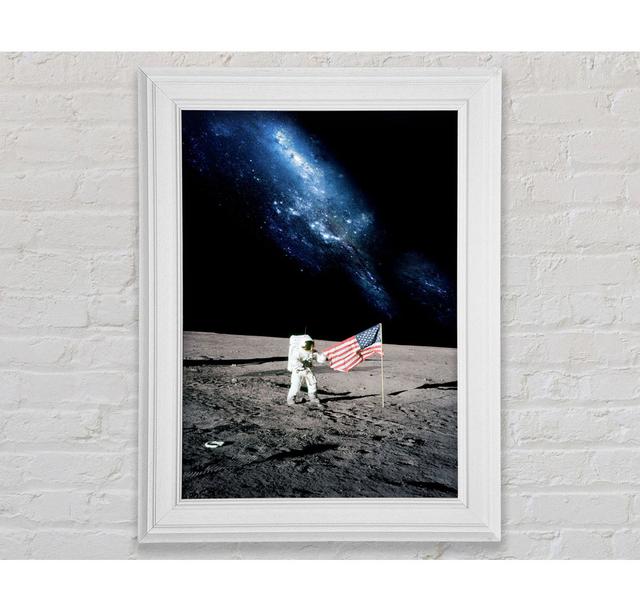 Astronaut And The American Flag On The Moon Framed Print Ebern Designs Size: 29.7cm H x 42cm W on Productcaster.