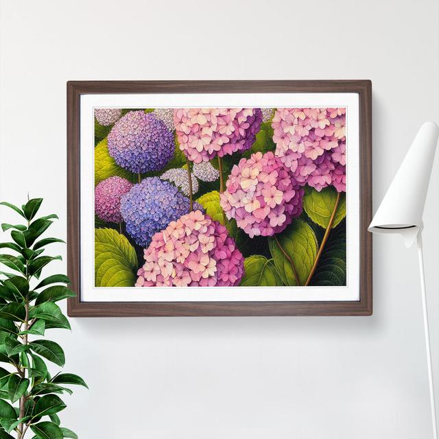 Hydrangea Flower - Picture Frame Graphic Art Marlow Home Co. Size: 46cm H x 64cm W x 2cm D, Frame Colour: Walnut on Productcaster.