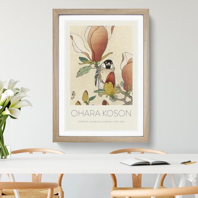 Sparrow Bird Upon Magnolia Branch by Ohara Koson - Picture Frame Graphic Art East Urban Home Size: 65cm H x 48cm W x 2cm D, Frame Option: Oak Framed on Productcaster.